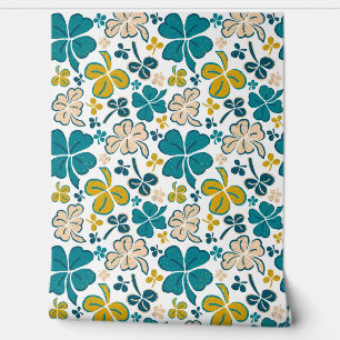 Papier Peint Motif dessiné à la main Trèfle beige vert