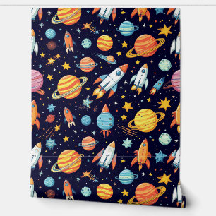 Papier Peint Motif d'exploration spatiale coloré