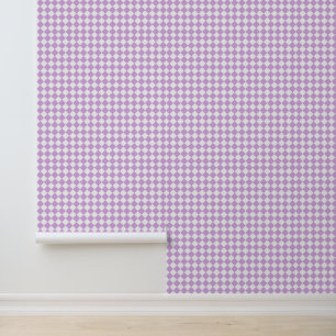 Papier Peint Motif diamant à carreaux blanc violet