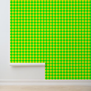 Papier Peint Motif diamant à carreaux jaune vert