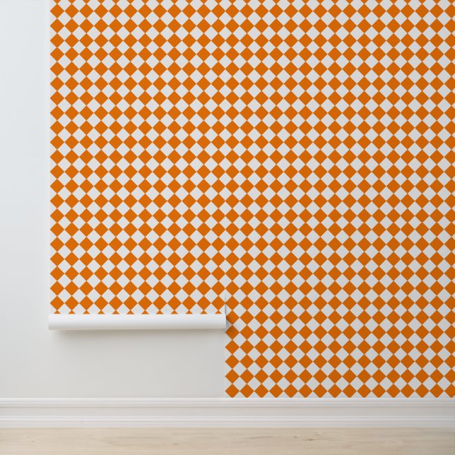 Papier Peint Motif diamant à carreaux orange et blanc (Application)