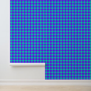 Papier Peint Motif diamant à carreaux sarcelle violet