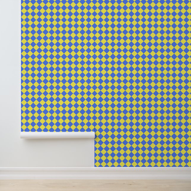 Papier Peint Motif diamant jaune Checker bleu (Application)