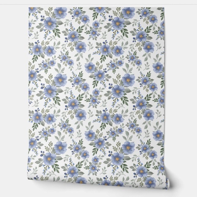 Papier Peint Motif d'impression Floral Bleu (Déroulement)