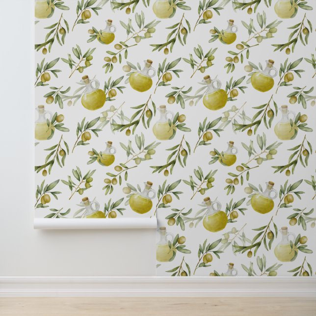 Papier Peint Motif d'olive aquarelle (Application)