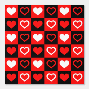 Papier Peint Motif du chèque Coeurs rouges noirs et blancs