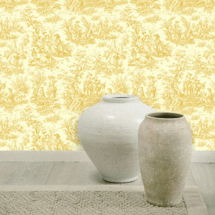 Papier Peint Motif élégant de Toile de Jouy jaune vintage