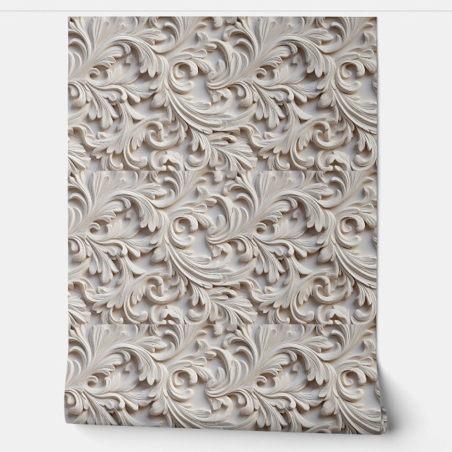 Papier Peint Motif en bois sculpté blanc (Déroulement)