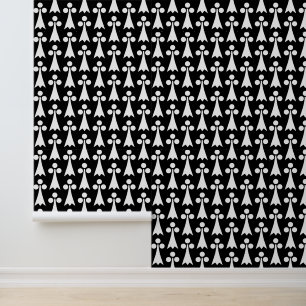 Papier Peint Motif Ermine, Motif médiéval, Blanc sur Noir