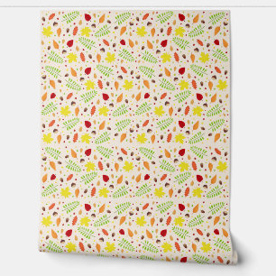 Papier Peint Motif esthétique automnale avec feuilles et noix