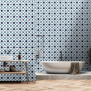 Papier Peint Motif Exotique Turquoise Bleu Marocain Carrelage e