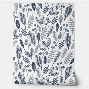 Papier Peint Motif feuille abstrait bleu