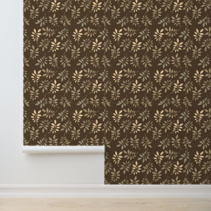 Papier Peint Motif feuille beige et marron