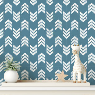 Papier Peint Motif flèche chevron en détresse bleu blanc