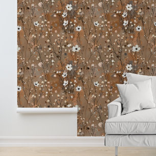 Papier Peint Motif Fleur Blanc Marron