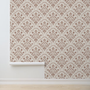 Papier Peint Motif fleur scallop brun chaud texturé