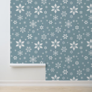 Papier Peint Motif Flocon de Neige, Flocons Blancs, Neige, Gris