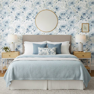 Papier Peint Motif floral à l'aquarelle bleue