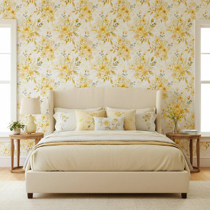 Papier Peint Motif floral à l'aquarelle jaune