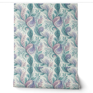 Papier Peint Motif floral à l'aquarelle paisley sarcelle et lav