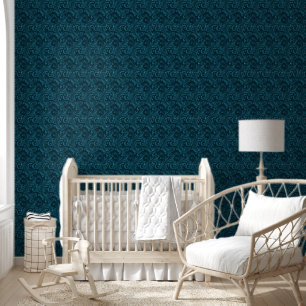 Papier Peint Motif floral baroque bleu sarcelle élégant