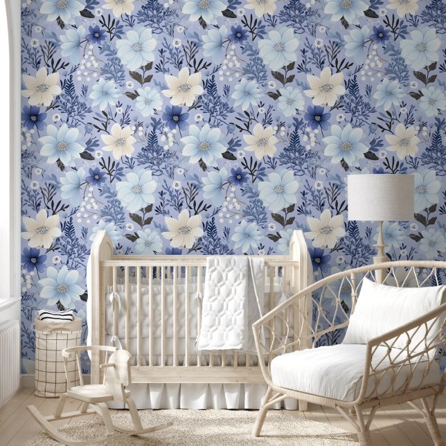 Papier Peint Motif floral bleu clair (Enfants)