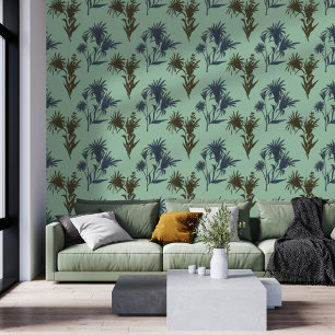 Papier Peint Motif floral botanique boho bleu menthe