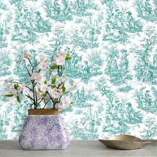 Papier Peint Motif Floral Classique Turquoise Sarcelle Vintage