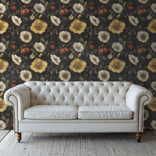 Papier Peint Motif Floral Cottagecore Avec Arrière - plan noir