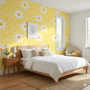 Papier Peint Motif floral de marguerite jaune rétro Groovy 70