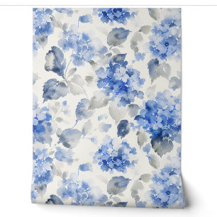 Papier Peint Motif floral d'hortensia à l'aquarelle en bleu de
