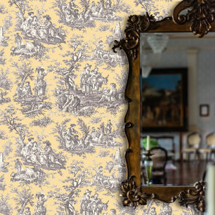 Papier Peint Motif floral élégant noir jaune Toile vintage