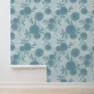 Papier Peint Motif floral élégant rétro Viburnum Poudre Bleue
