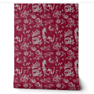 Papier Peint Motif floral élégant vintage bordeaux gris cheval