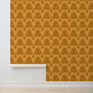 Papier Peint Motif floral en damas doré