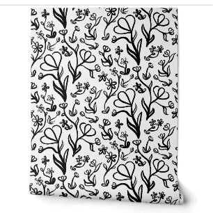 Papier Peint Motif floral en noir et blanc