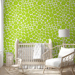 Papier Peint Motif floral en vert citron et blanc 