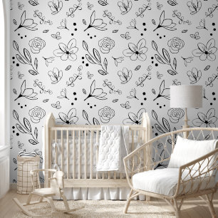 Papier Peint Motif floral noir minimaliste intemporel
