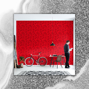 Papier Peint Motif floral noir sur rouge  