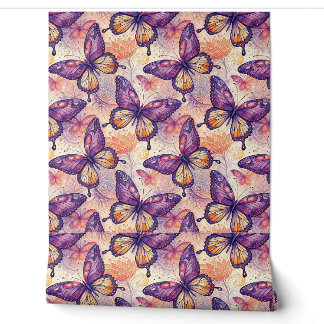 Papier Peint Motif floral papillon botanique élégant violet