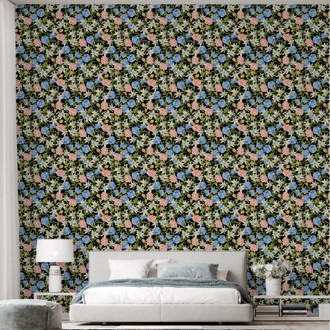 Papier Peint Motif floral Pink Hydrangea Bleu Jasmin Folio (Chambre à coucher)