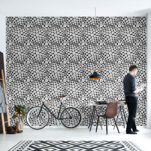 Papier Peint Motif floral rétro blanc sur noir
