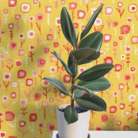 Motif floral rétro jaune amusant