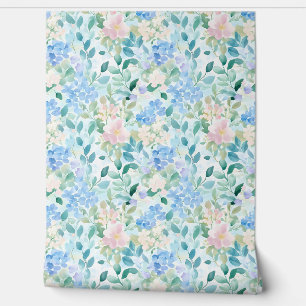Papier Peint Motif floral rose bleu pastel