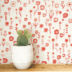 Papier Peint Motif floral rose et blanc rétro amusant