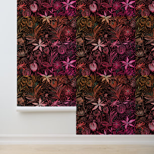 Papier Peint Motif floral rose noir rétro