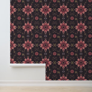 Papier Peint Motif floral rose rétro sur Arrière - plan foncé