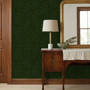 Papier Peint Motif Floral Vert Simple Vintage sur Fond Vert Fon