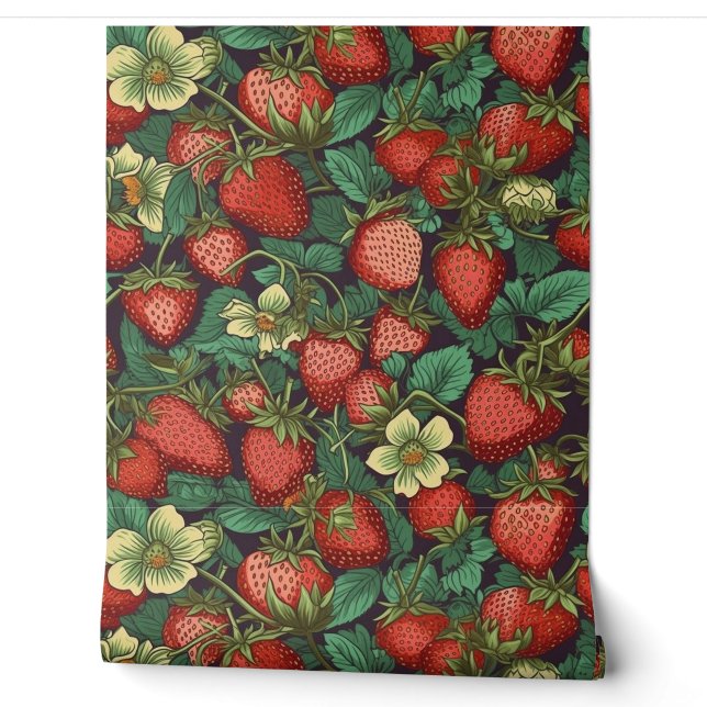 Papier Peint Motif Fraises (Déroulement)