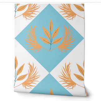 Papier Peint Motif géométrique botanique rétro | Fleur orange